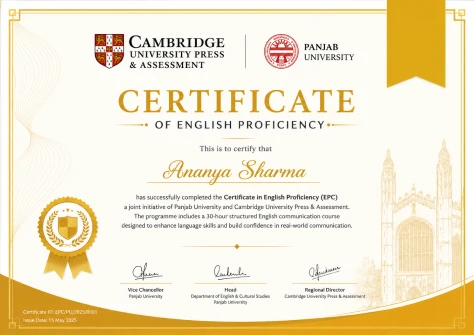 Certificate of English Proficiency — Cambridge University Press & Assessment and Panjab University